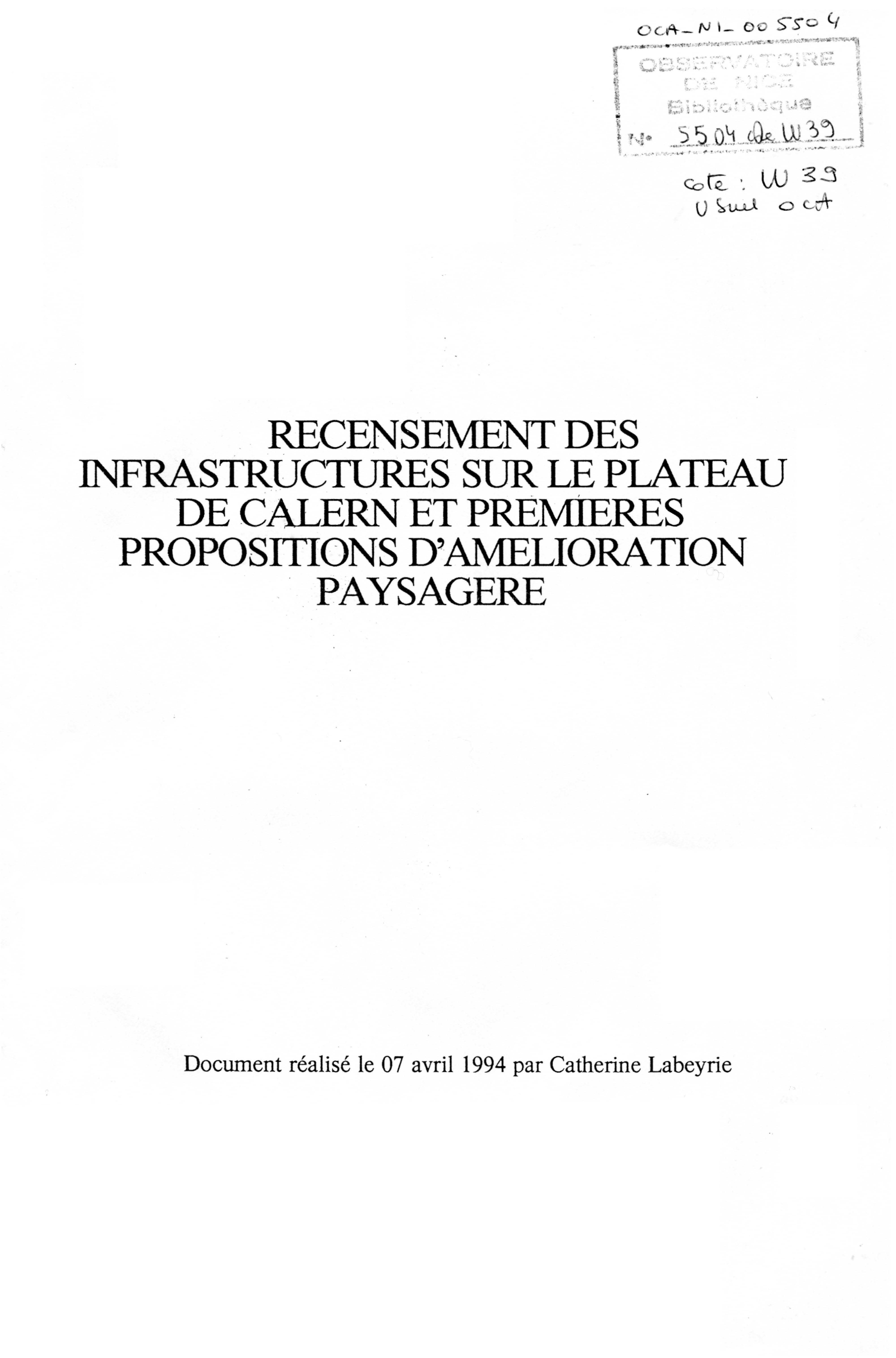 OCA NI 005504 W39Labeyrie Recensement des Infrastructures plateau Calern 